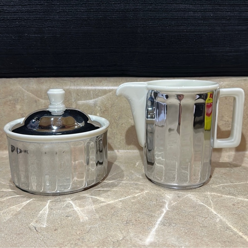 Vintage Bausch Weiden Porcelain & Chrome Sugar Bowl & Creamer Set